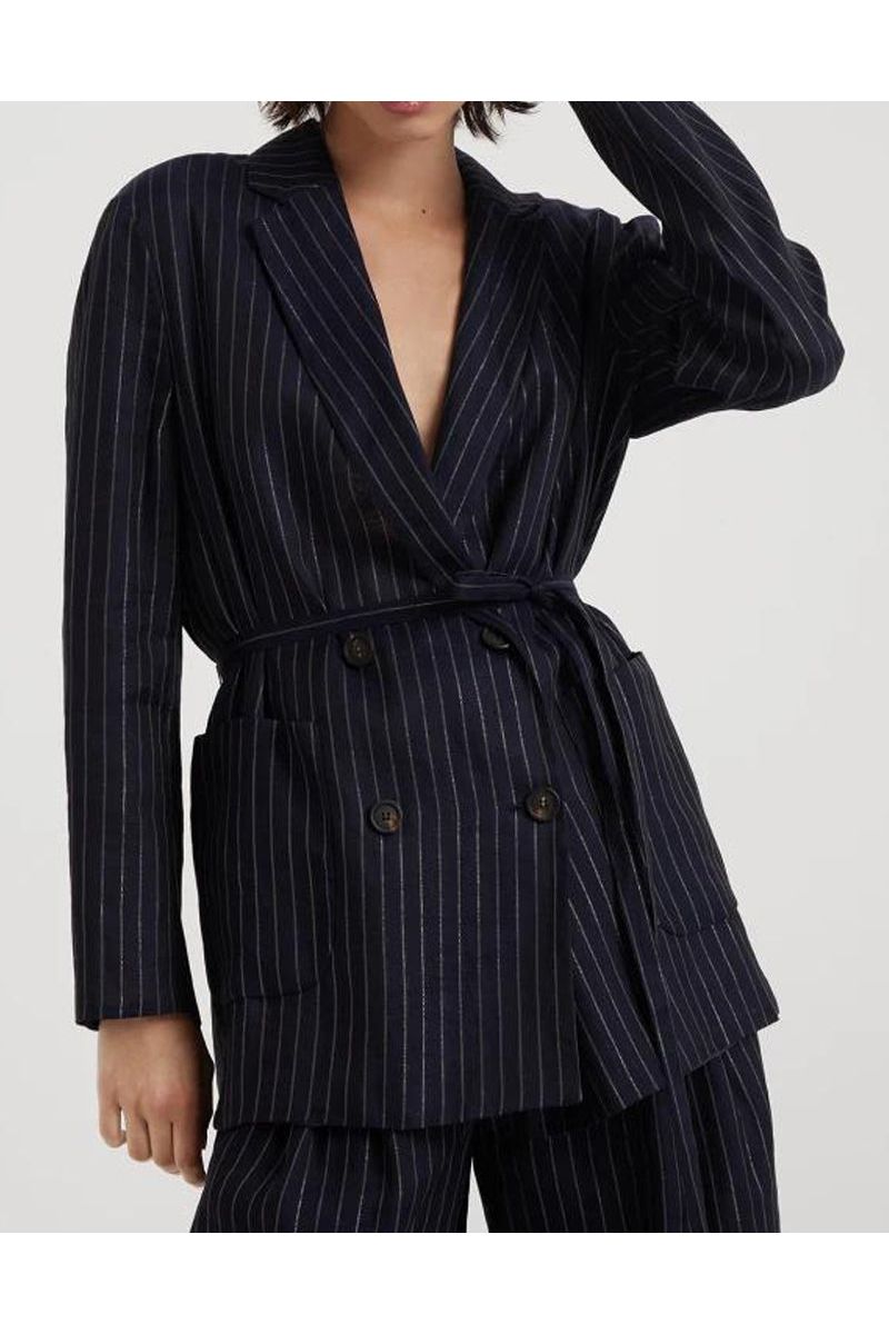 Women's Navy Pinstripe Cotton Jacket