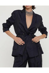 Women's Navy Pinstripe Cotton Jacket