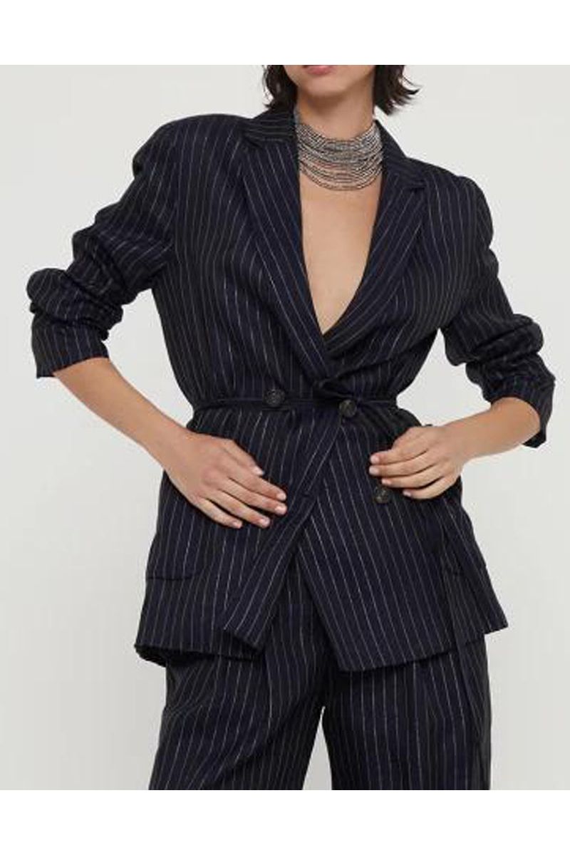 Women's Navy Pinstripe Cotton Jacket