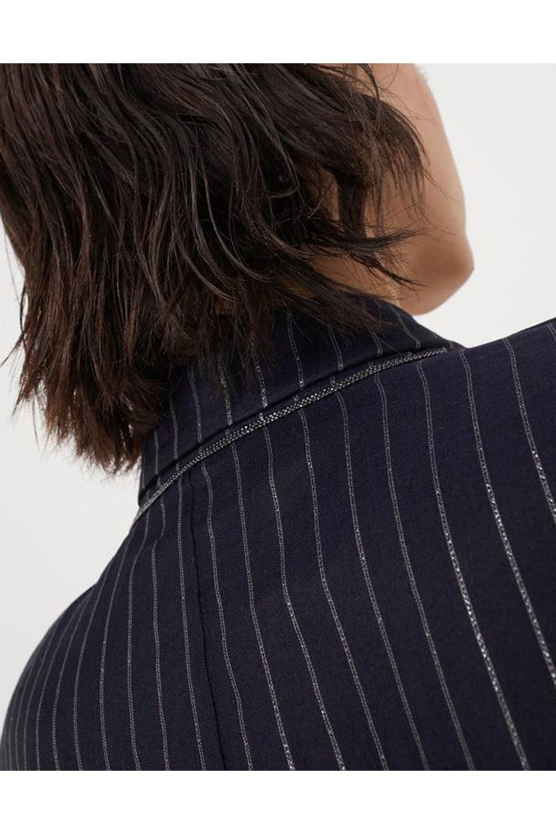 Women's Navy Pinstripe Cotton Jacket