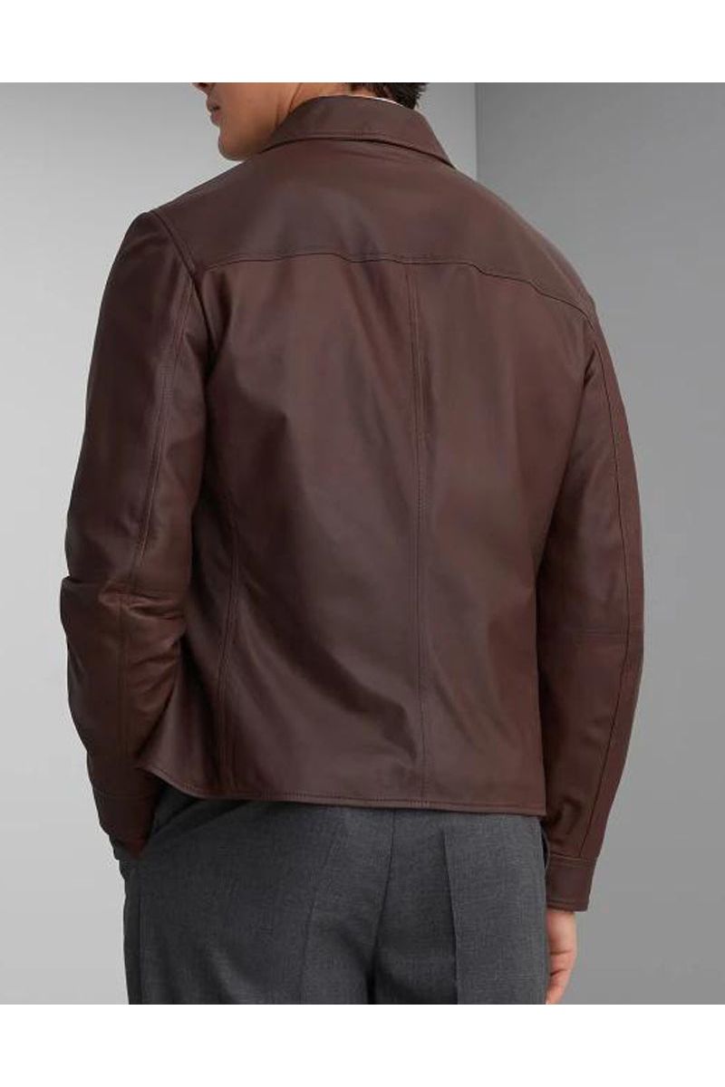 Men's Brown Leather Button Jacket
