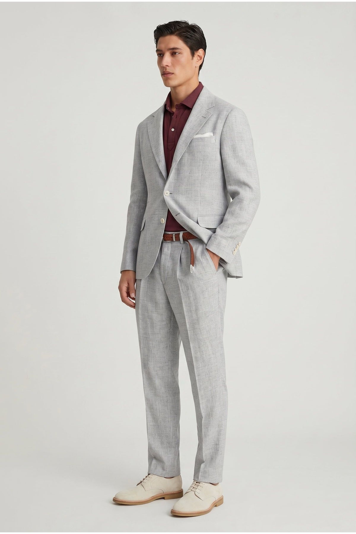 Brunello Cucinelli Men's Light Grey Linen Wool Blazer