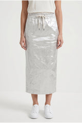 Women's Silver Linen Blend Straight Skirt