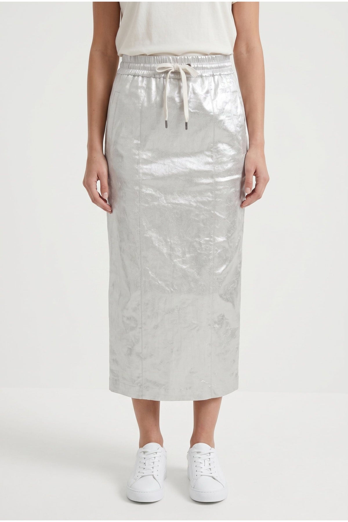 Women's Silver Linen Blend Straight Skirt