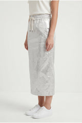 Women's Silver Linen Blend Straight Skirt