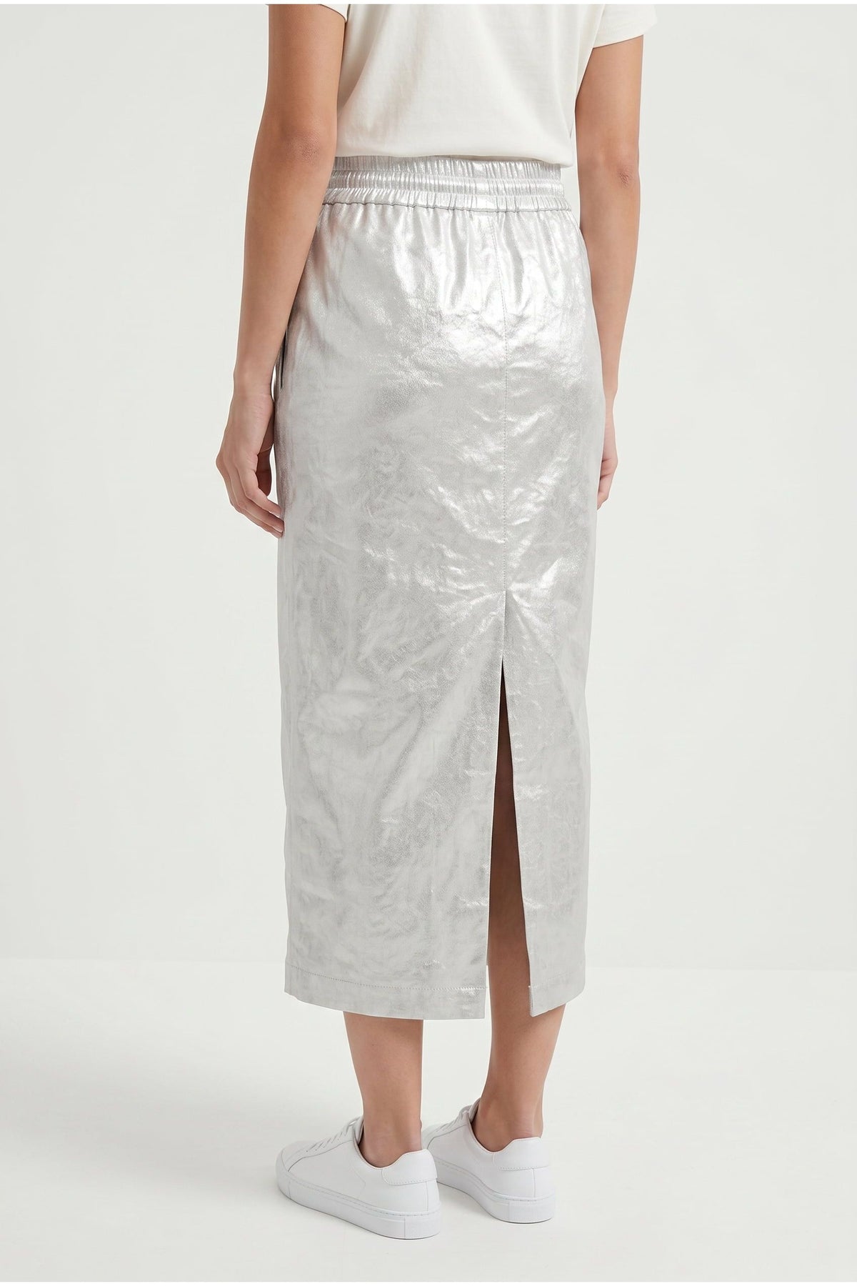 Women's Silver Linen Blend Straight Skirt