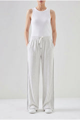 Women's Pearl White Silk Blend Wide Trousers