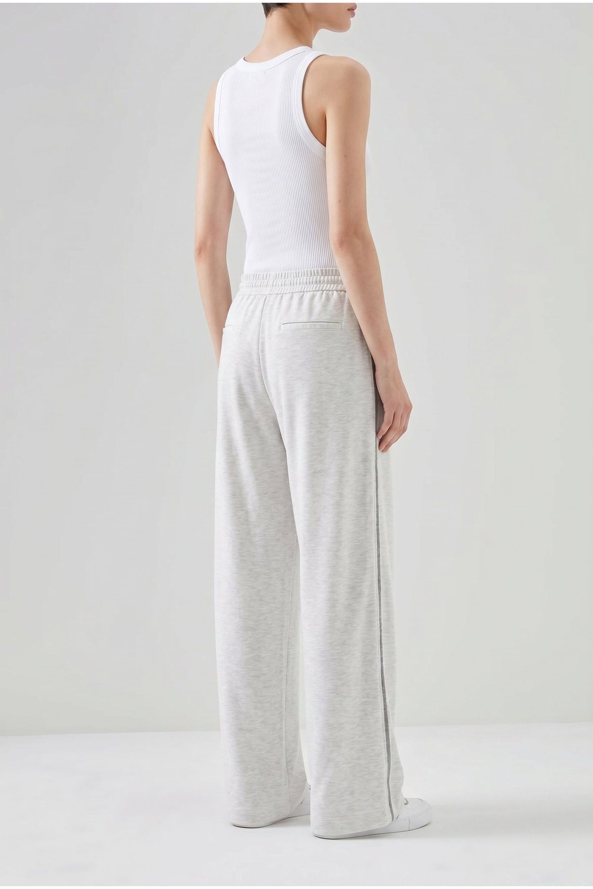 Women's Pearl White Silk Blend Wide Trousers