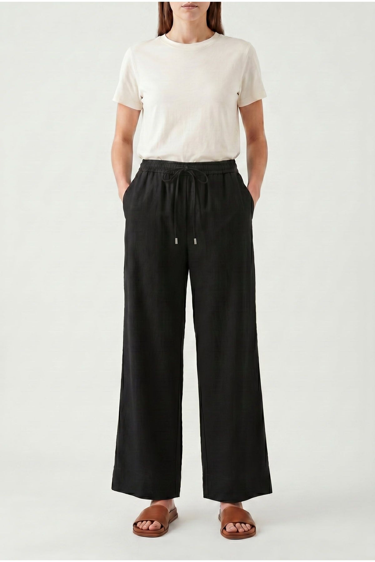 Women's Black Wide Leg Cotton Trousers
