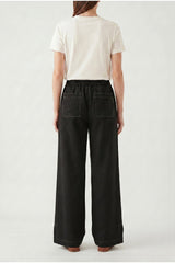 Women's Black Wide Leg Cotton Trousers
