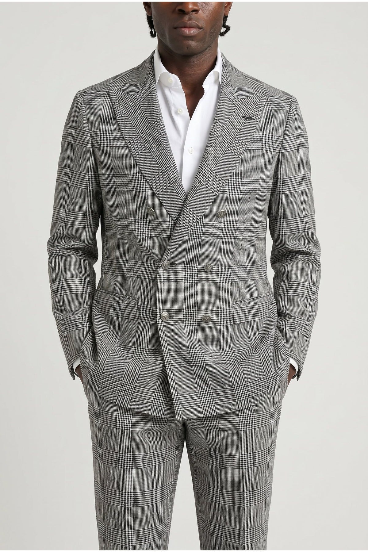 Men's Gray Linen Plaid Suit