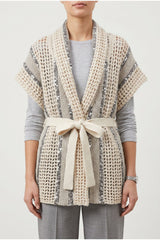 Brunello Cucinelli Women's Beige Openwork Belted Sweater