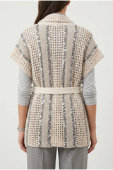 Brunello Cucinelli Women's Beige Openwork Belted Sweater