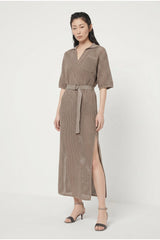 Women's Taupe Belted Openwork Dress