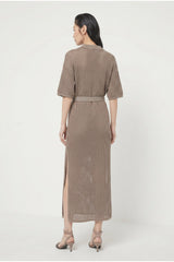 Women's Taupe Belted Openwork Dress