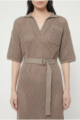 Women's Taupe Belted Openwork Dress