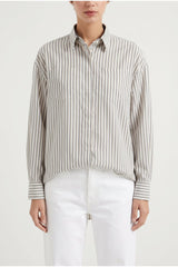 Women's Beige Striped Silk Shirt