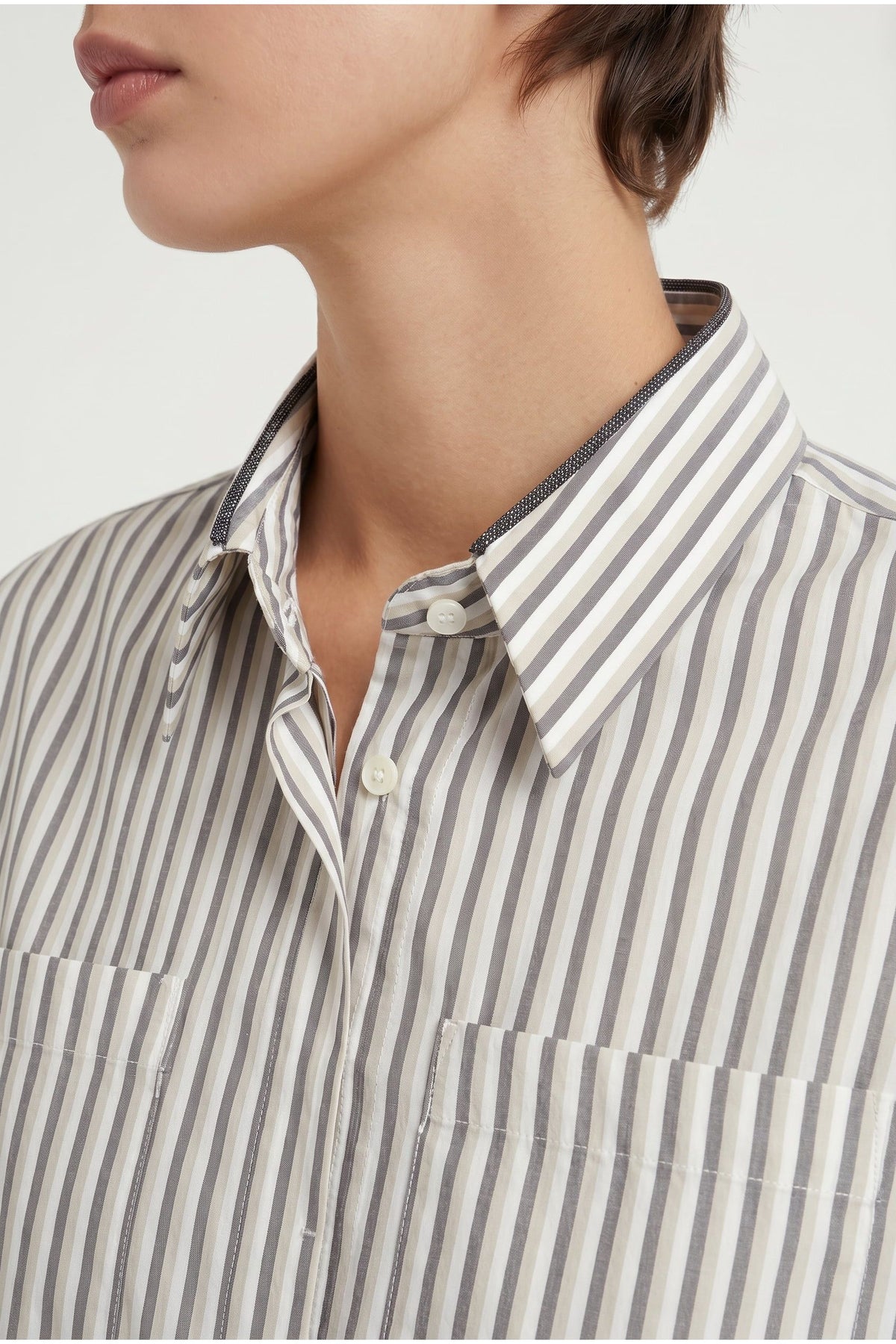 Women's Beige Striped Silk Shirt