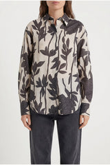 Women's Beige Floral Oversized Shirt