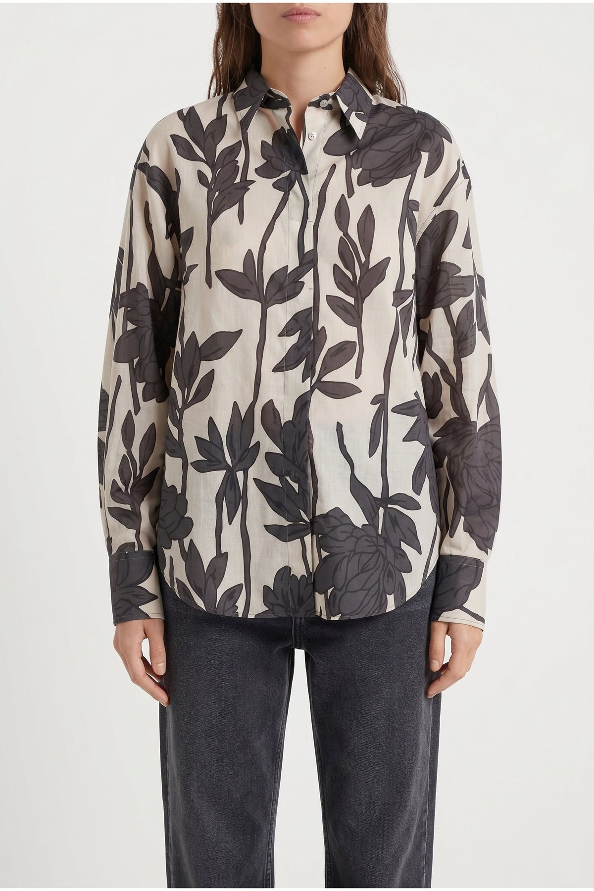 Women's Beige Floral Oversized Shirt