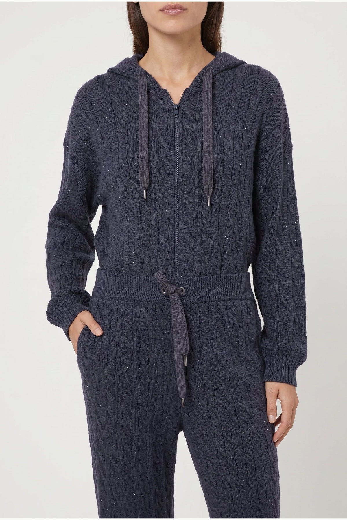 Women's Dark Blue Cable Knit Trousers