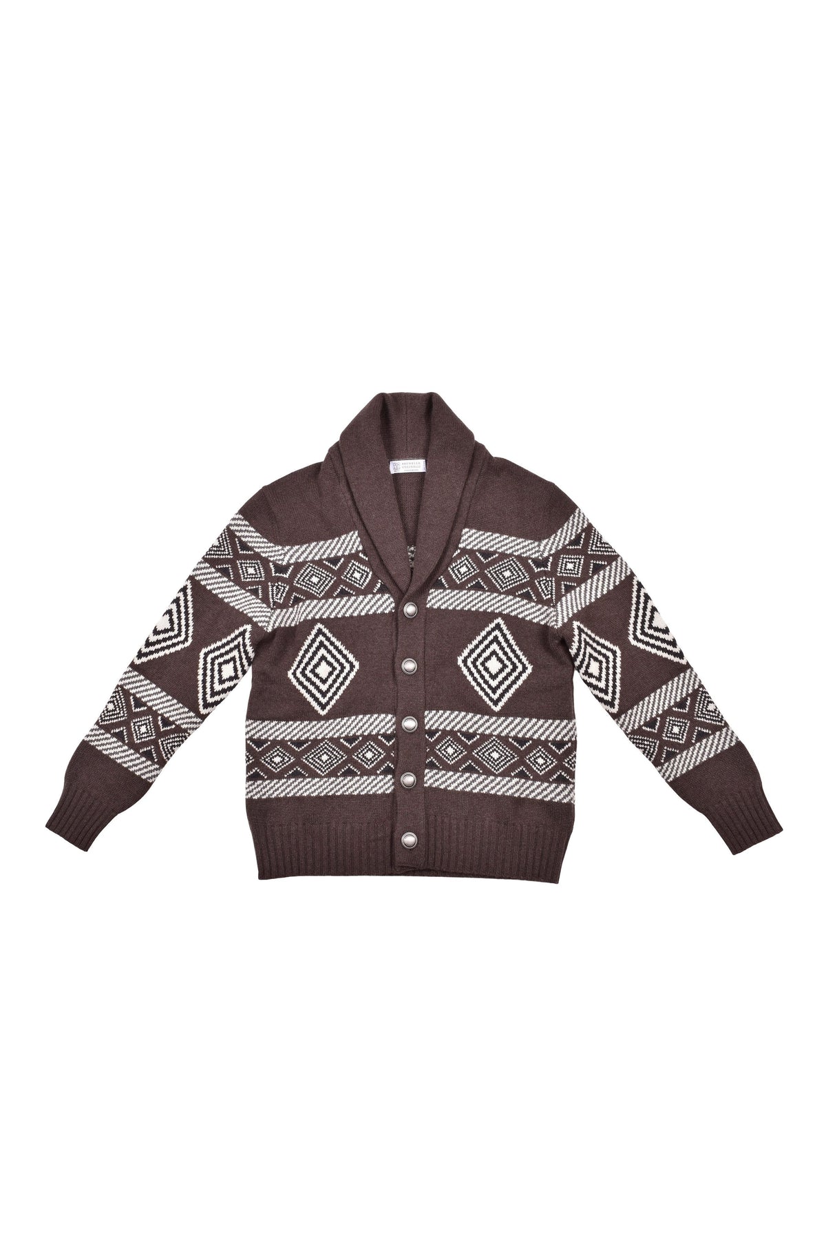 Brunello Cucinelli Men's Brown Cashmere Patterned Cardigan Sweater