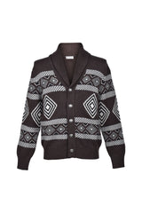 Brunello Cucinelli Men's Brown Cashmere Patterned Cardigan Sweater