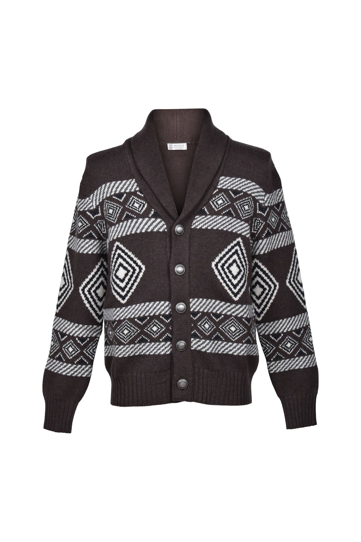 Brunello Cucinelli Men's Brown Cashmere Patterned Cardigan Sweater