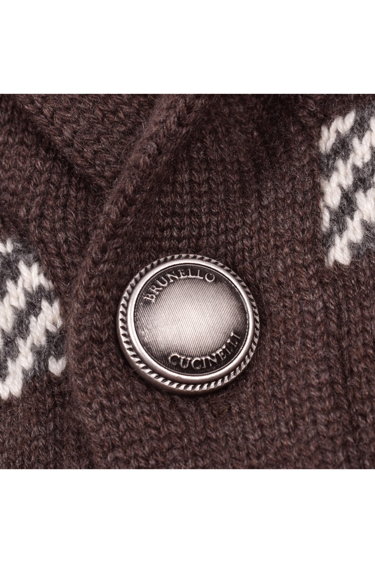 Brunello Cucinelli Men's Brown Cashmere Patterned Cardigan Sweater