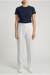 Women's White Striped Relaxed Trousers
