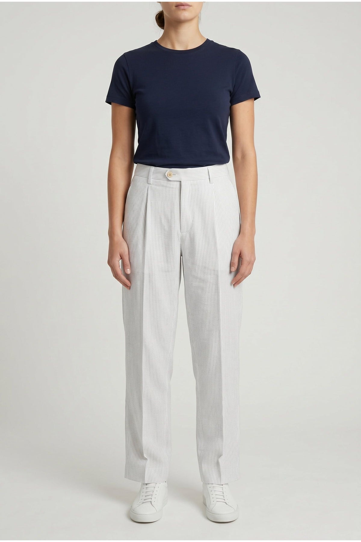 Women's White Striped Relaxed Trousers