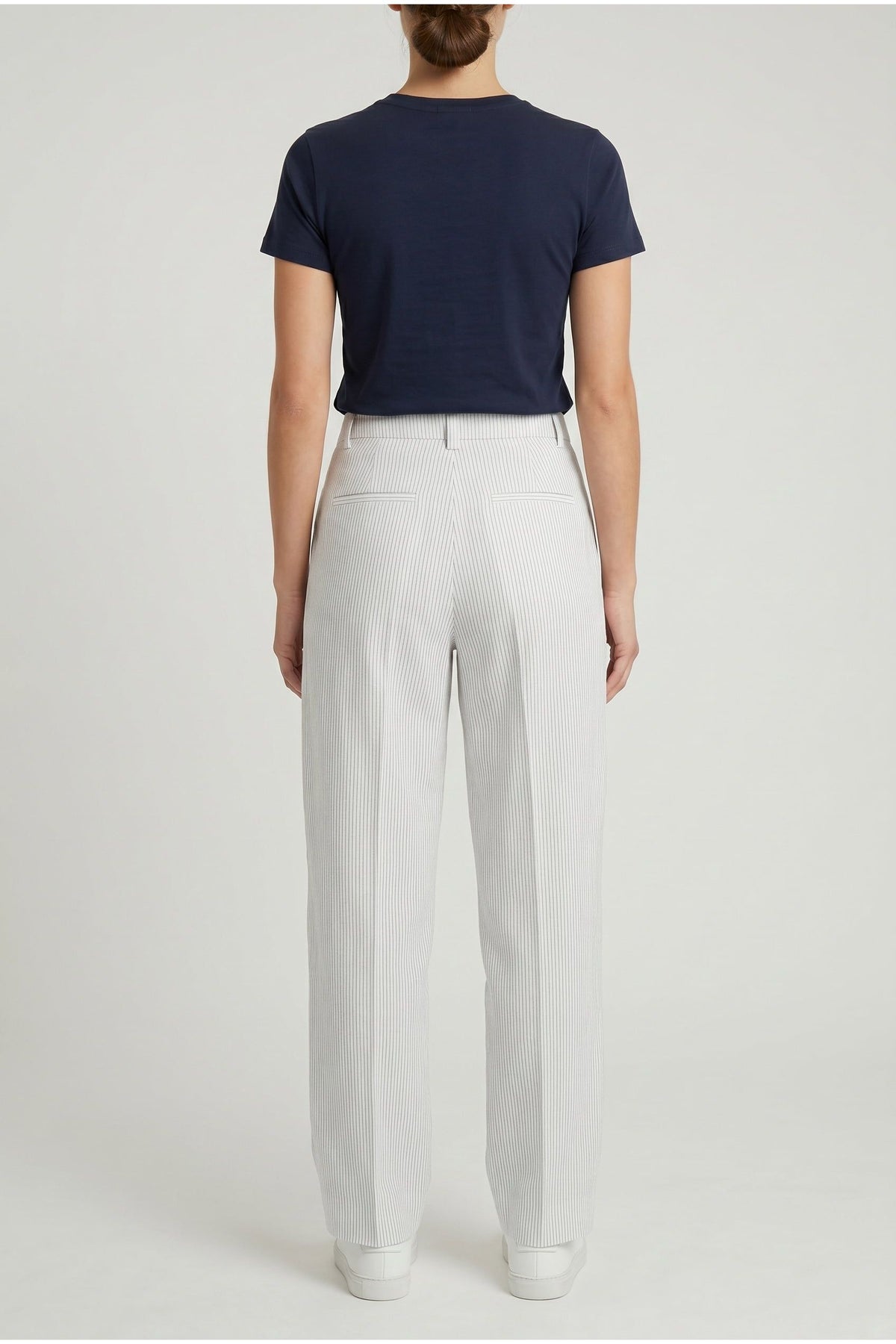 Women's White Striped Relaxed Trousers