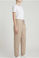 Women's Beige Striped Relaxed Trousers