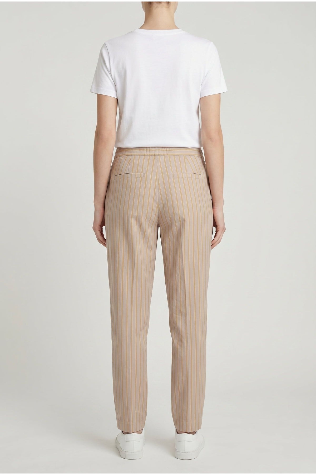 Women's Beige Striped Relaxed Trousers