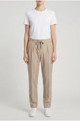 Women's Beige Striped Relaxed Trousers