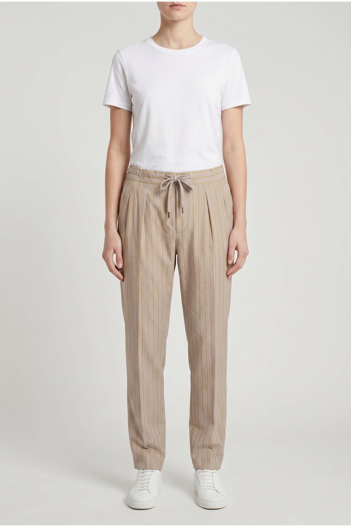 Women's Beige Striped Relaxed Trousers