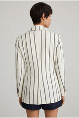 Women's White Striped Linen Blazer