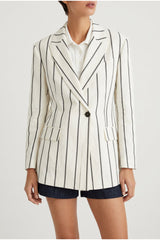 Women's White Striped Linen Blazer