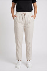 Women's Light Beige Linen Blend Trousers