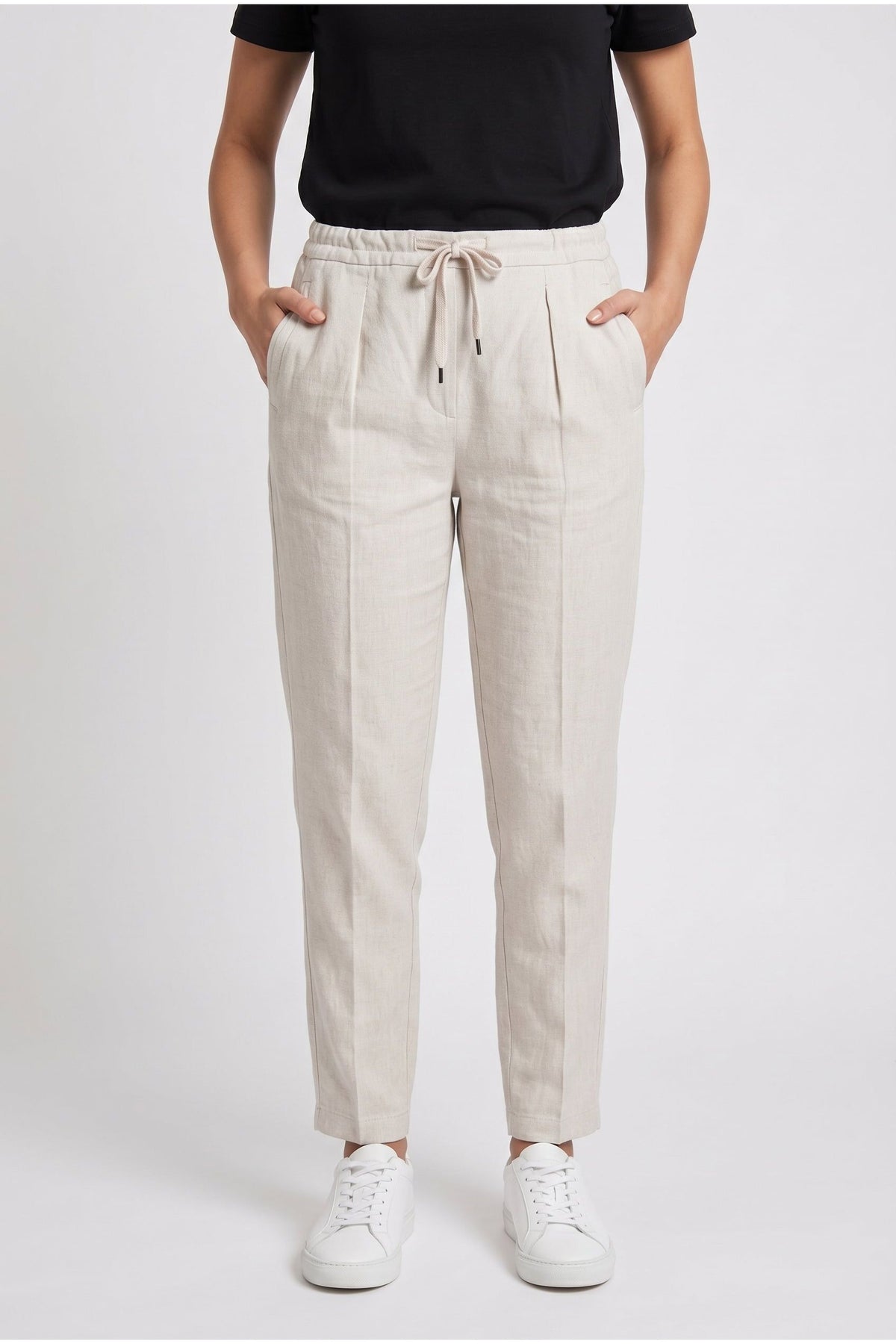 Women's Light Beige Linen Blend Trousers