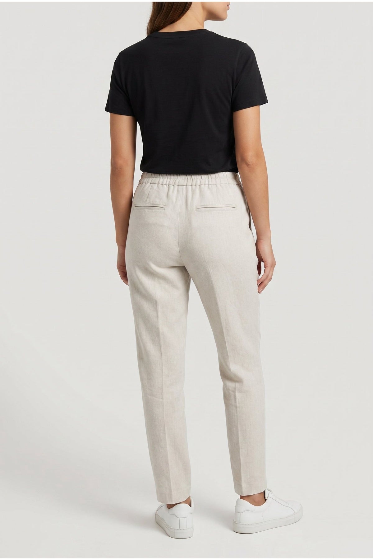 Women's Light Beige Linen Blend Trousers