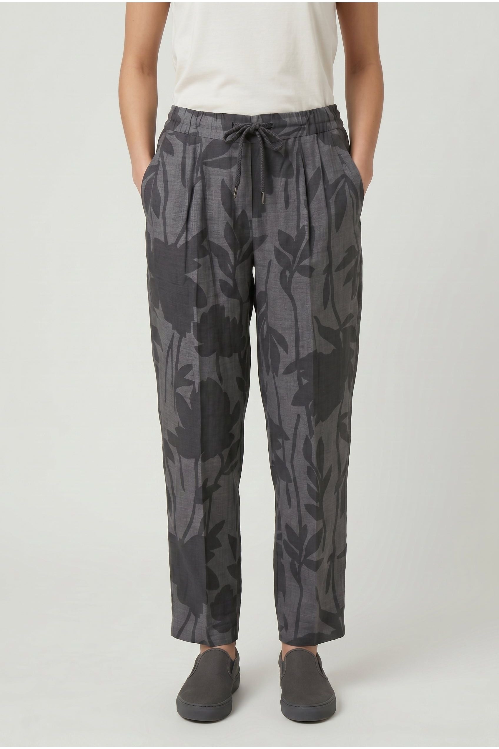 Brunello Cucinelli Women's Grey Linen Relaxed Trousers