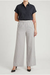 Women's Off White Striped Wide Trousers
