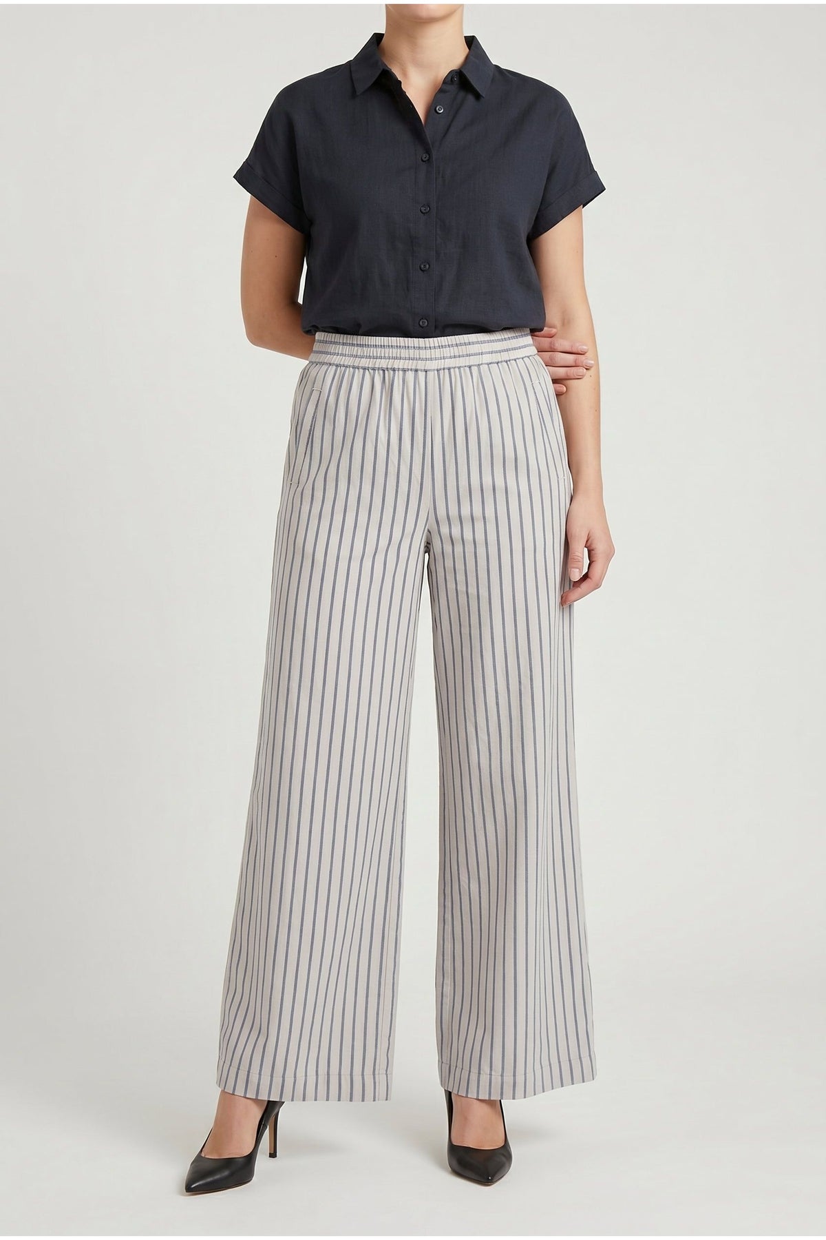 Women's Off White Striped Wide Trousers
