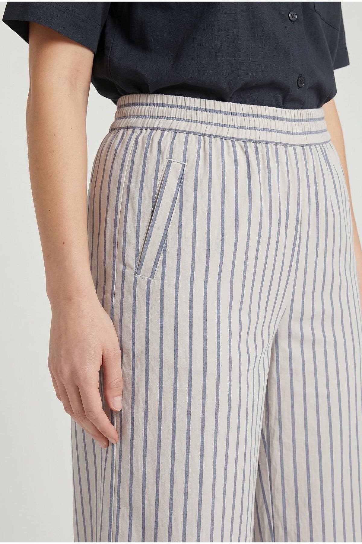 Women's Off White Striped Wide Trousers
