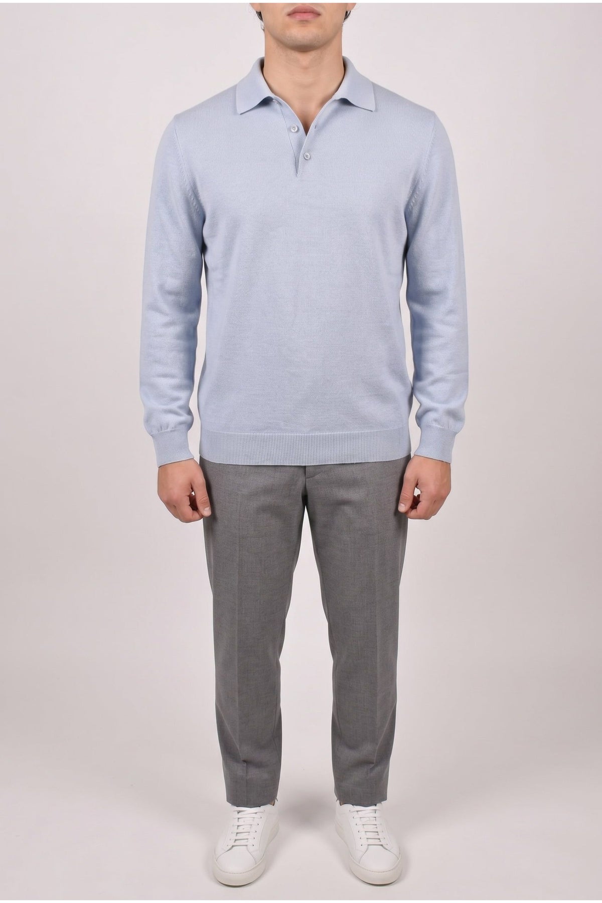 Men's Light Blue Cashmere Polo Sweater