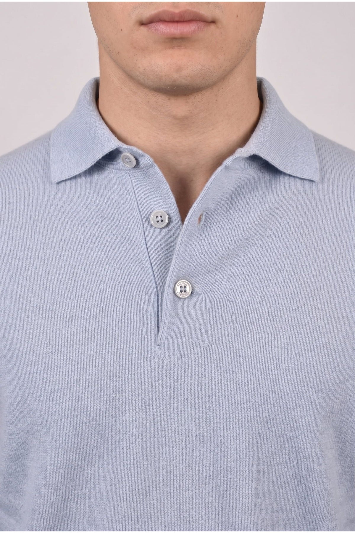Men's Light Blue Cashmere Polo Sweater