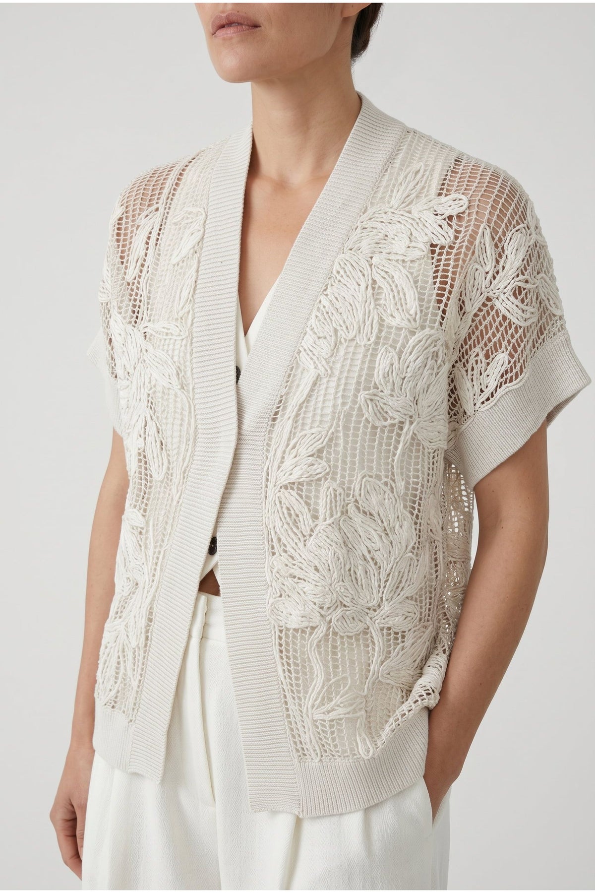 Women's Off White Openwork Sweater