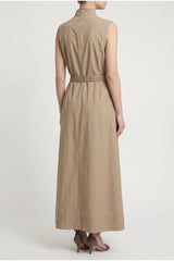 Women's Beige Sleeveless Belted Dress