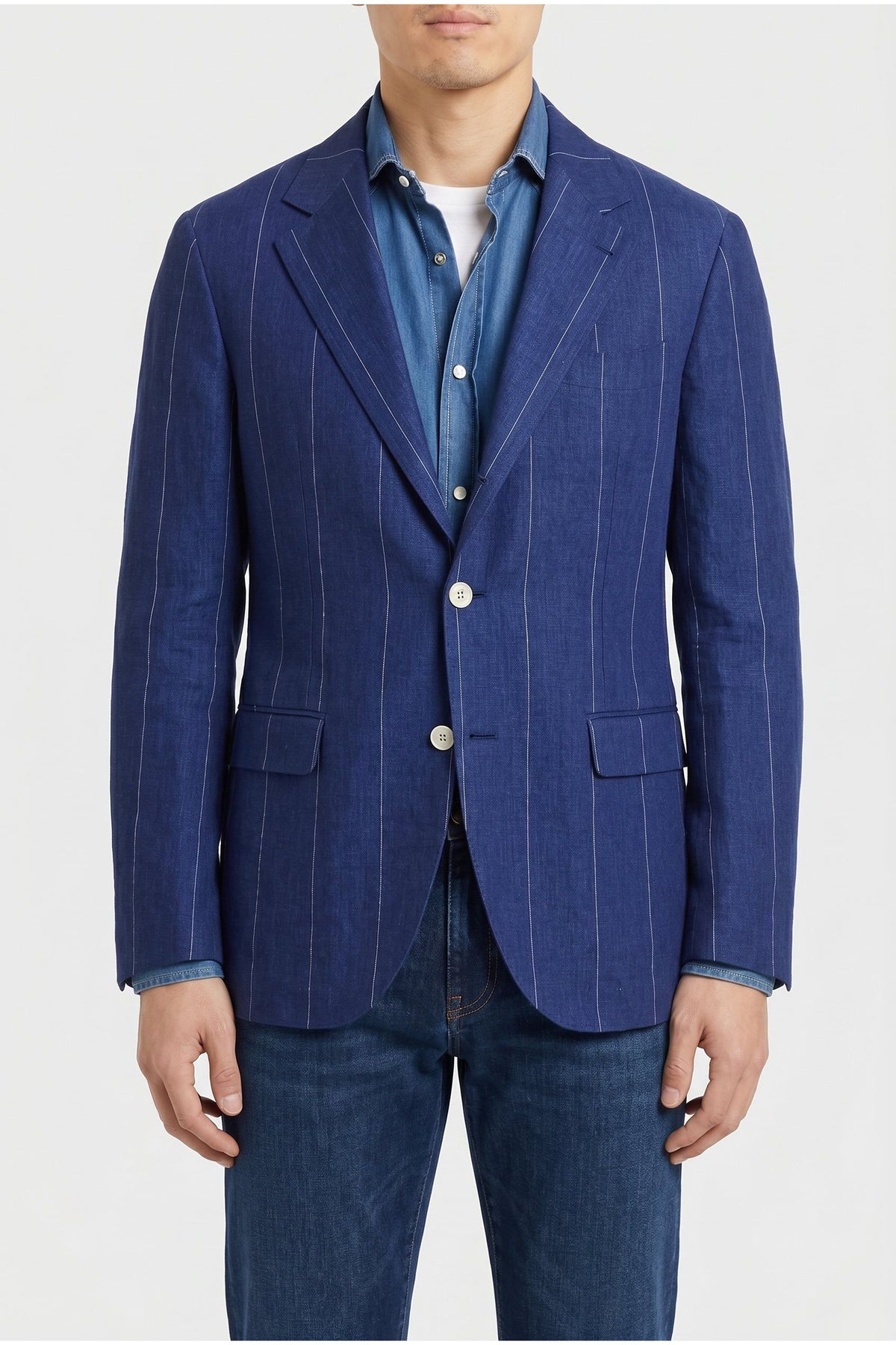 Brunello Cucinelli Men's Blue Linen Tailored Blazer